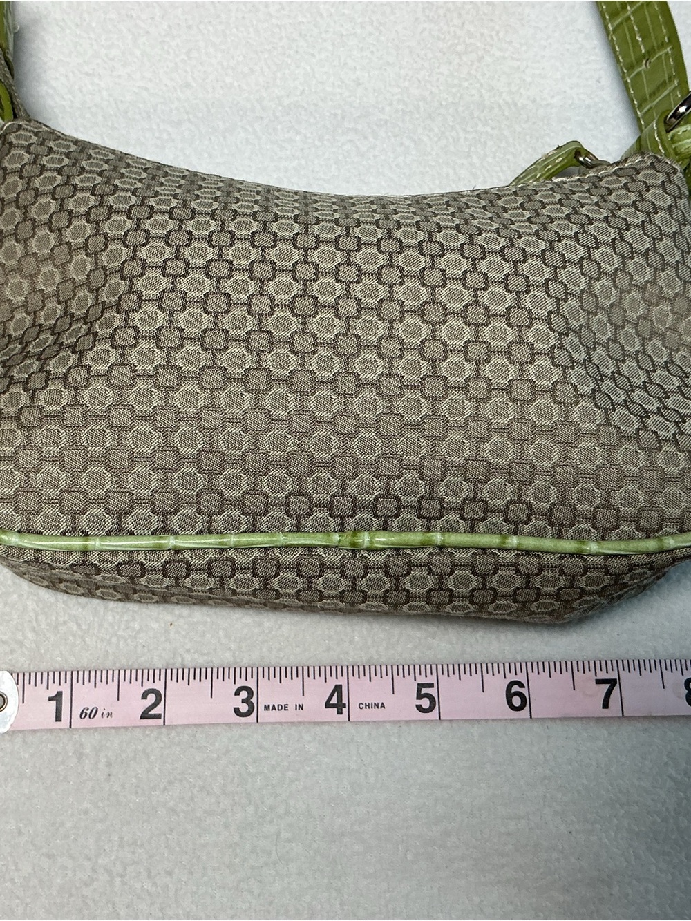 Nine West Vintage Y2K Mini Shoulder Bag Green Croc Embossed Trim Geometric Tan - Picture 9 of 10